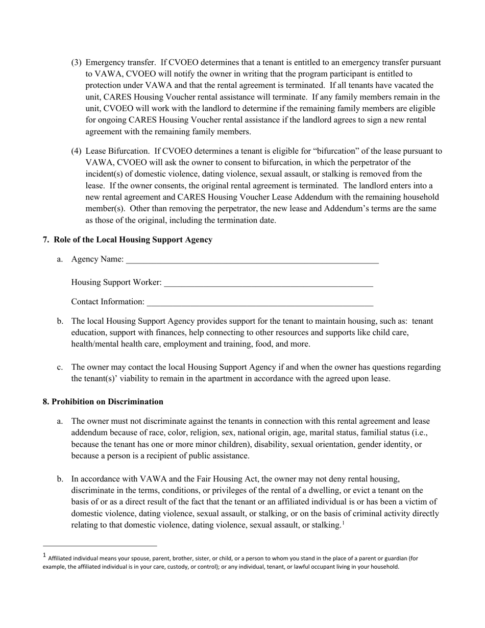 Lease Addendum - Cares Housing Voucher - Vermont, Page 4