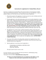 Form 98-1-03 Application for Criminal History Record - Utah