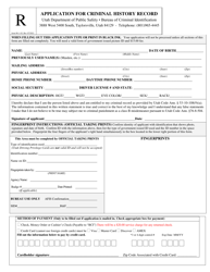 Form 98-1-03 Application for Criminal History Record - Utah, Page 2