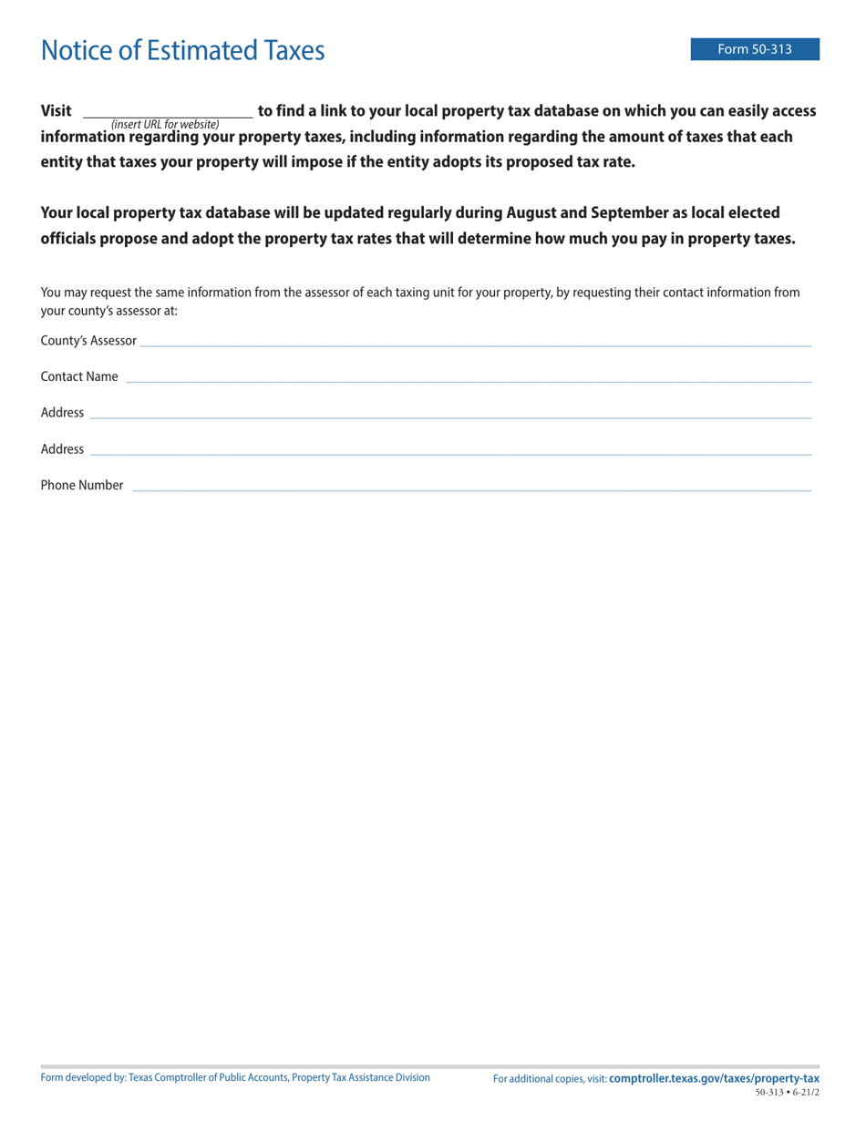 Form 50-313 Notice of Estimated Taxes - Texas, Page 1