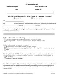 Document preview: Form 700-00086 License to Sell or Convey Real Estate or Personal Property - Vermont
