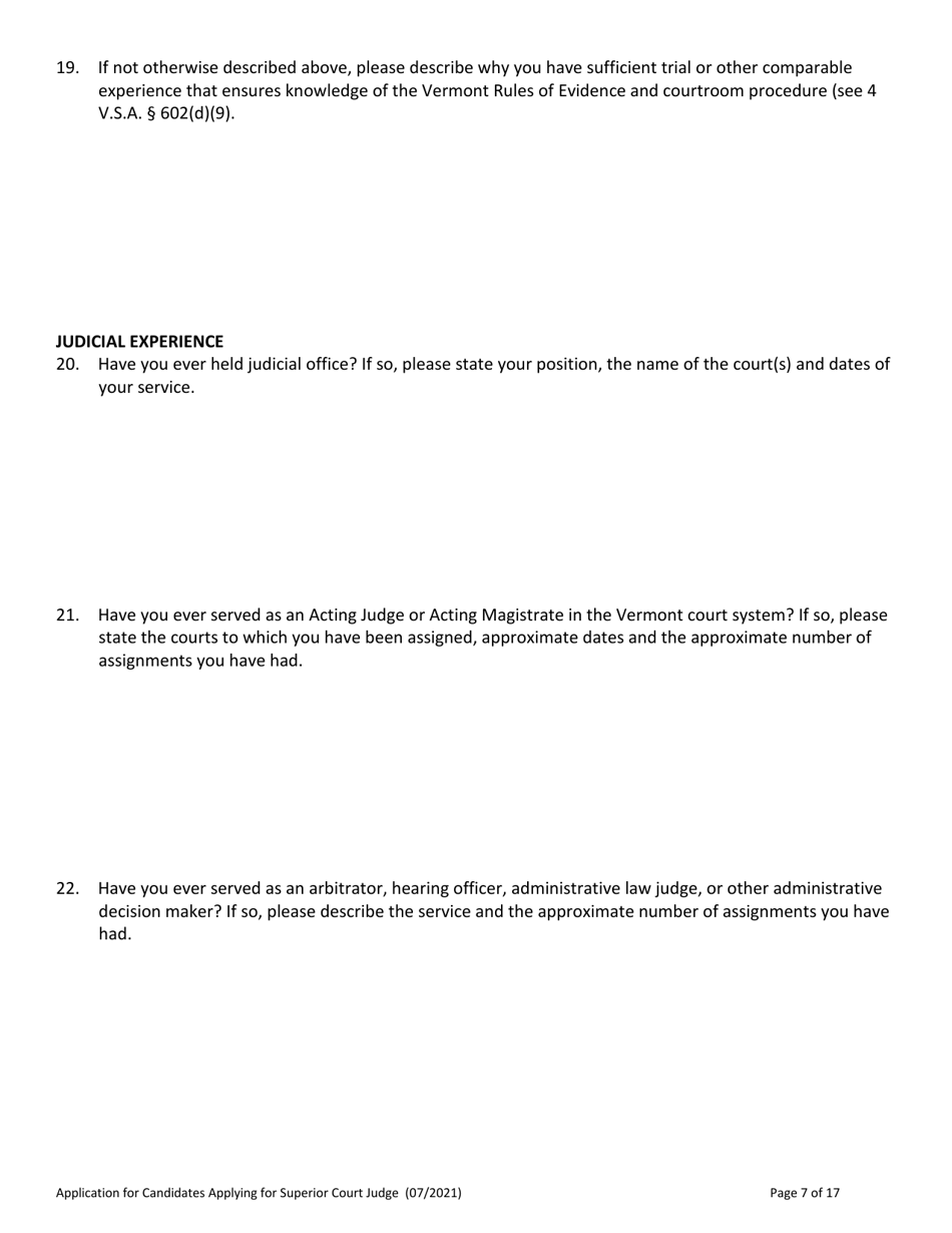 Application for Candidate for Superior Court Judge - Vermont, Page 7