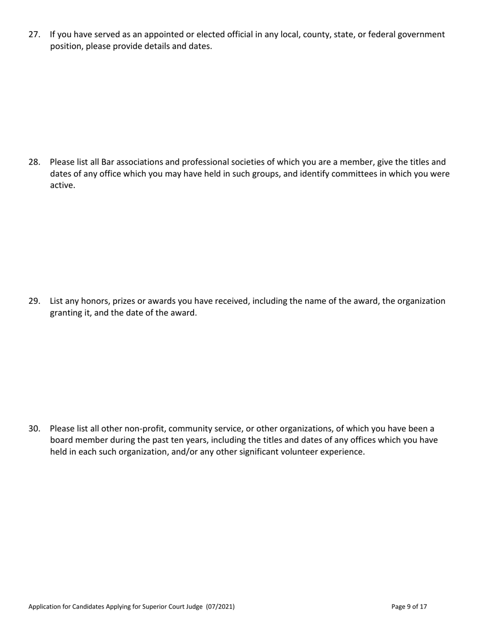 Application for Candidate for Superior Court Judge - Vermont, Page 9