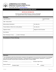 Document preview: Firearm Discharge Report - Virginia