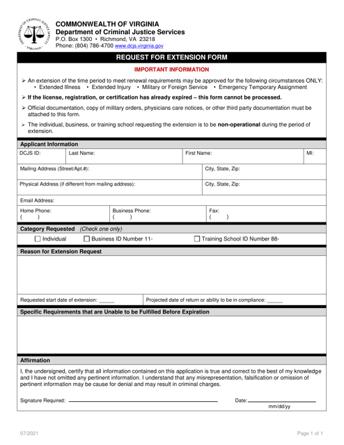 Request for Extension Form - Virginia