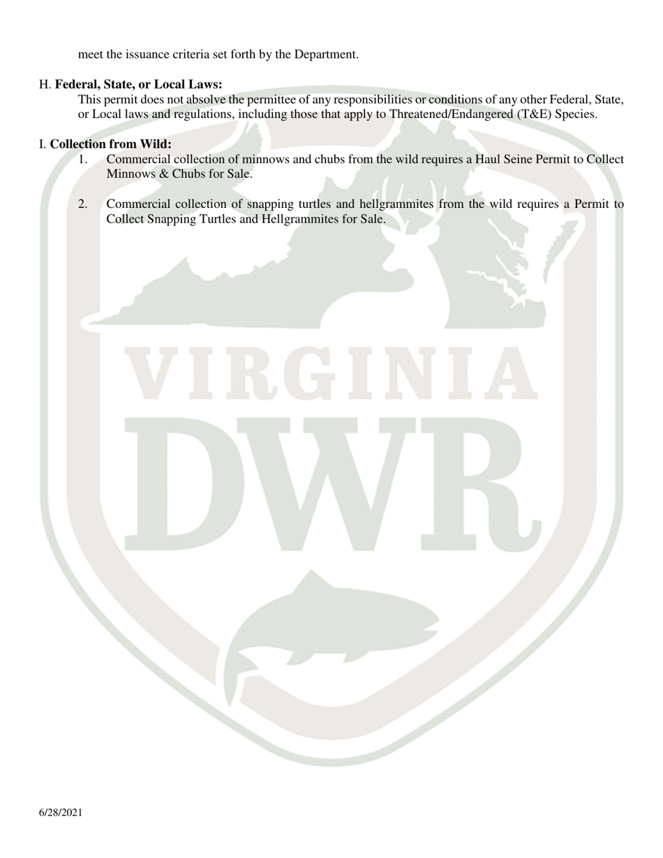 Application for Permit to Hold and Sell Certain Fish, Snakes, Snapping Turtles,  Hellgrammites for Sale - Virginia, Page 8
