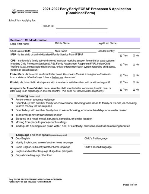 DCYF Form 05-008 2022 Printable Pdf