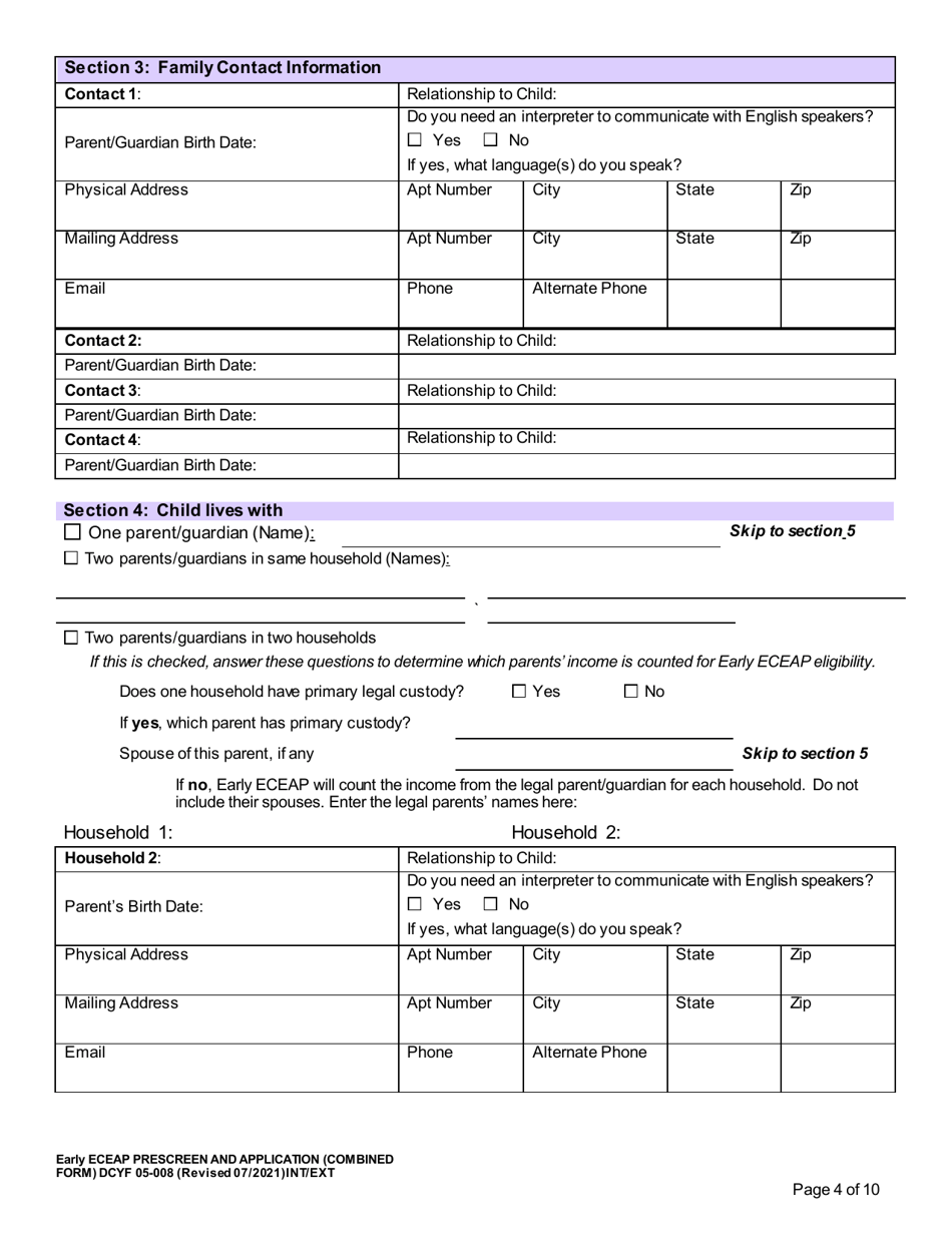 DCYF Form 05-008 Early Eceap Prescreen  Application (Combined Form) - Washington, Page 4