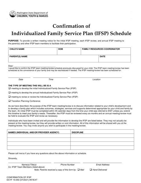 DCYF Form 15-050 Confirmation of Individualized Family Service Plan (Ifsp) Schedule - Washington
