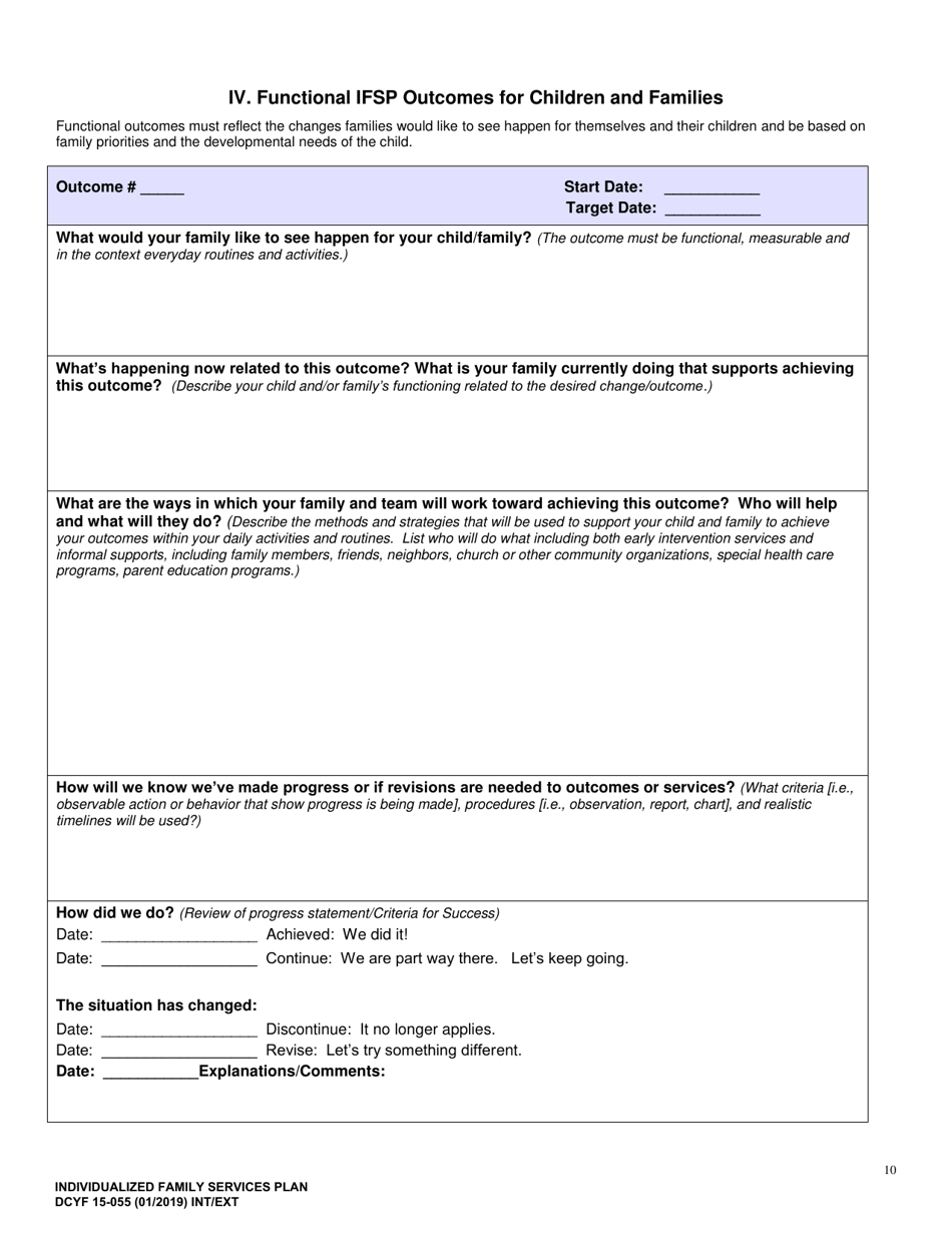 DCYF Form 15-055 Individualized Family Service Plan (Ifsp) - Washington, Page 10