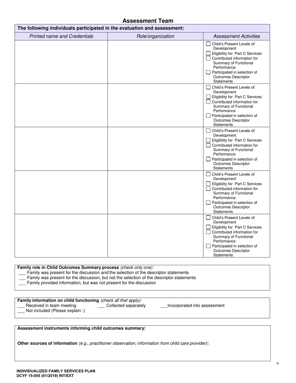 DCYF Form 15-055 Individualized Family Service Plan (Ifsp) - Washington, Page 9