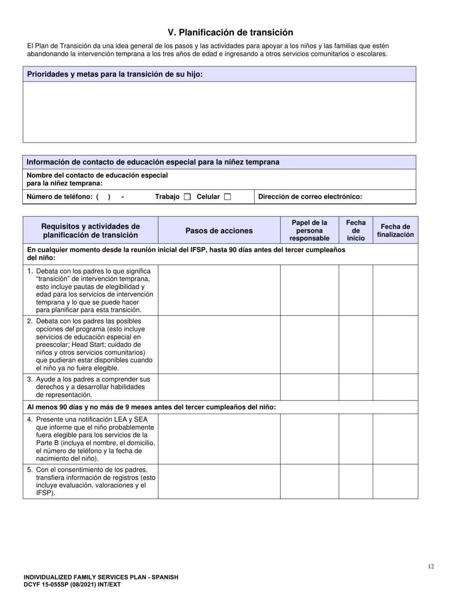 DCYF Formulario 15-055 Plan De Servicio Familiar Individualizado (Ifsp) - Washington (Spanish), Page 12