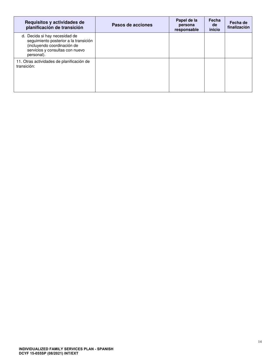 DCYF Formulario 15-055 Plan De Servicio Familiar Individualizado (Ifsp) - Washington (Spanish), Page 14