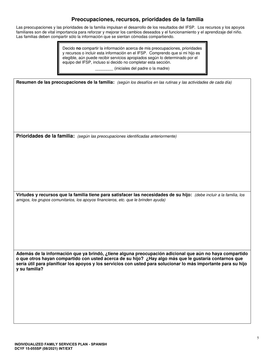 DCYF Formulario 15-055 Plan De Servicio Familiar Individualizado (Ifsp) - Washington (Spanish), Page 5