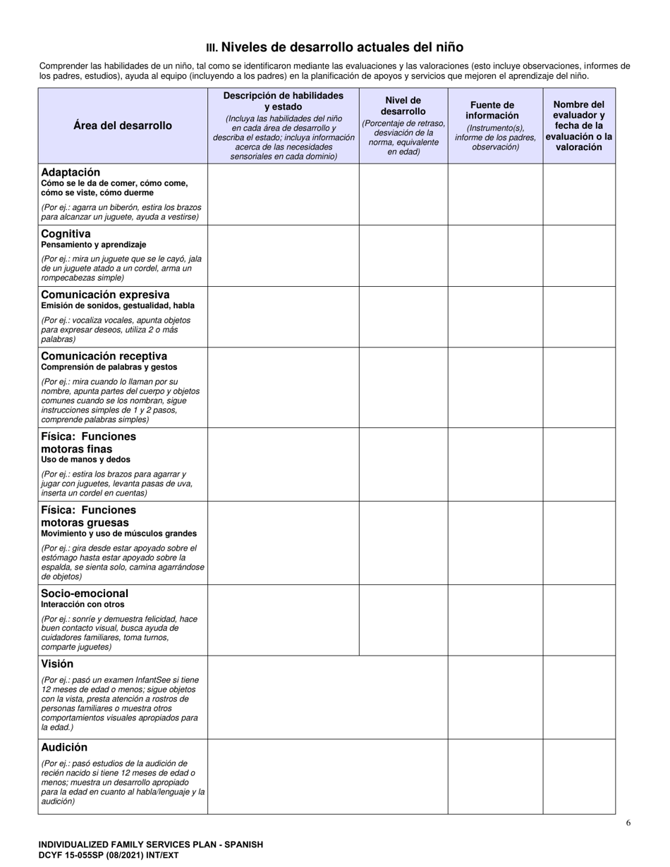 DCYF Formulario 15-055 Plan De Servicio Familiar Individualizado (Ifsp) - Washington (Spanish), Page 6