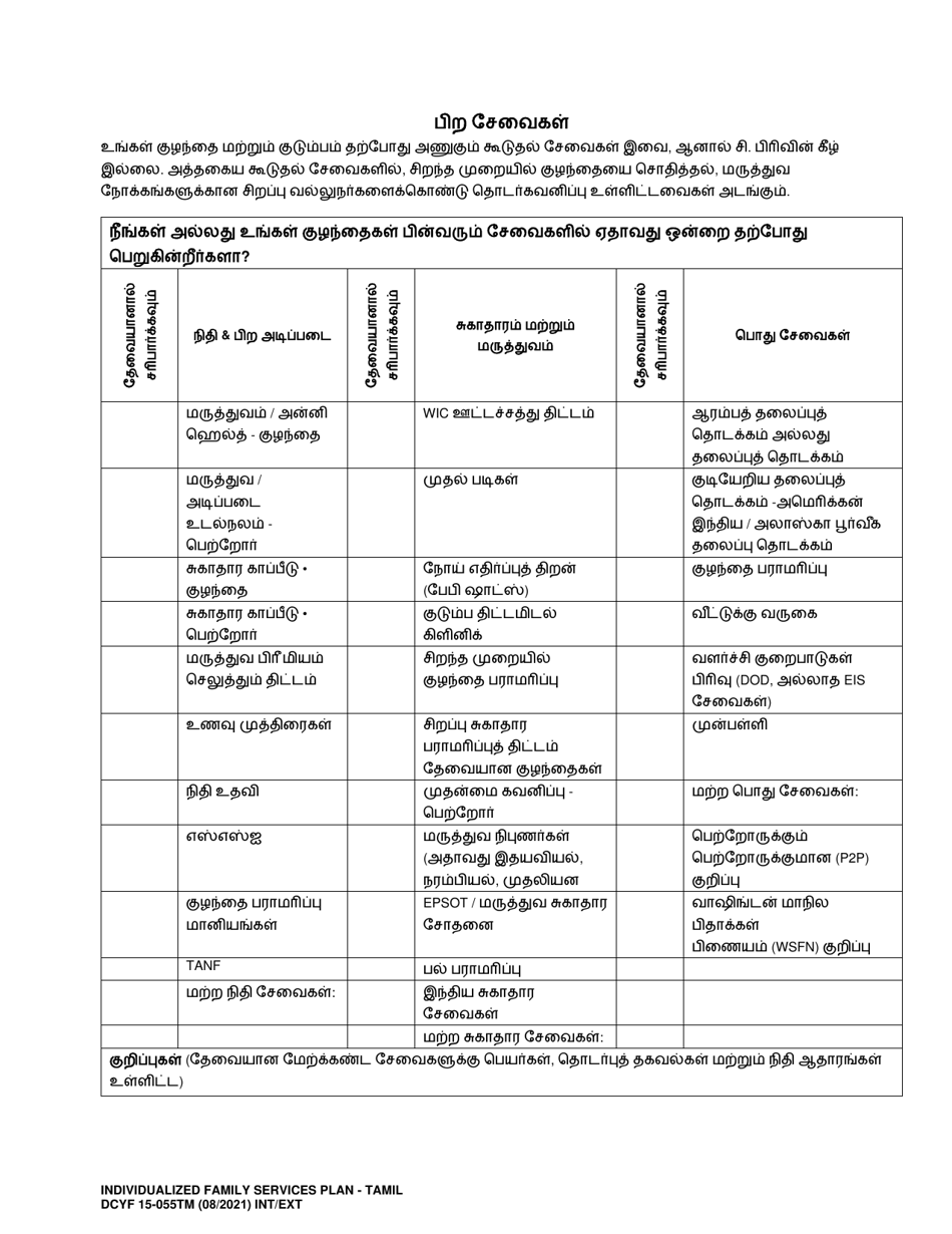 DCYF Form 15-055 Individualized Family Service Plan (Ifsp) - Washington (Tamil), Page 19