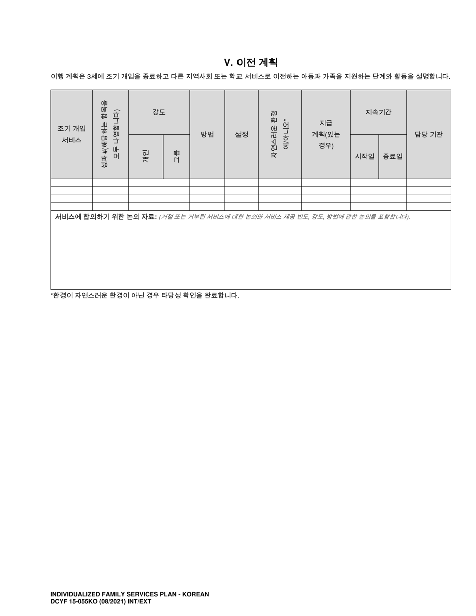 DCYF Form 15-055 Individualized Family Service Plan (Ifsp) - Washington (Korean), Page 17