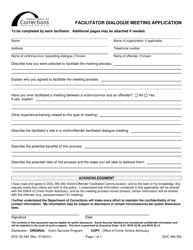 Document preview: Form DOC02-394 Facilitator Dialogue Meeting Application - Washington
