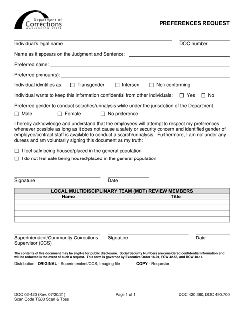 Form DOC02-420  Printable Pdf