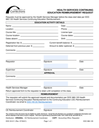 Document preview: Form DOC03-011 Health Services Continuing Education Reimbursement Request - Washington