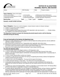 Document preview: Form DOC09-231 Notice of Allegations, Hearing, Rights, and Waiver - Washington
