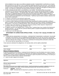 Form DOC09-231 Notice of Allegations, Hearing, Rights, and Waiver - Washington, Page 2