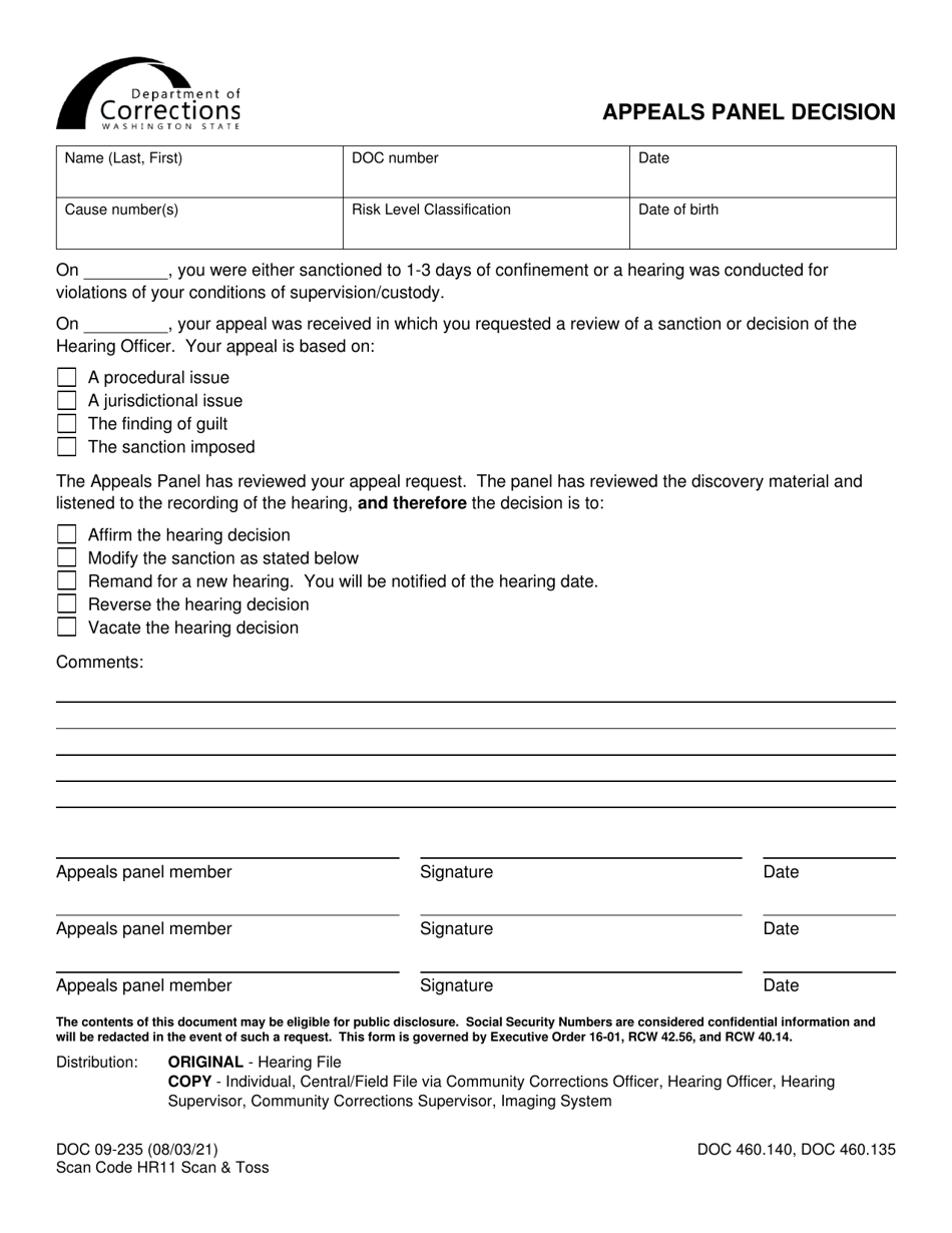 Form DOC09-235 Appeals Panel Decision - Washington, Page 1