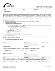 Document preview: Form DOC09-289 Hearing Continuance - Washington