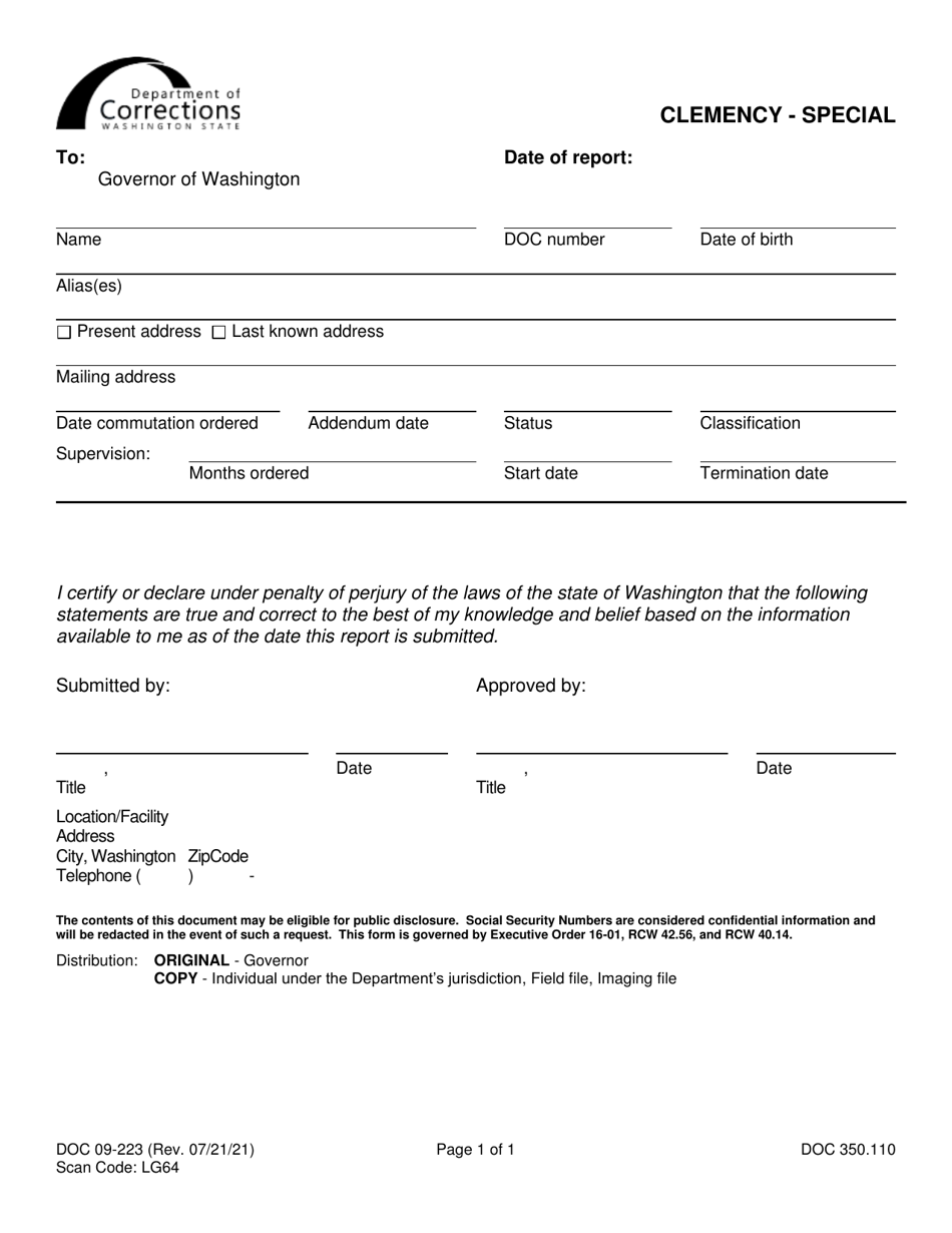 Form DOC09-223 Clemency - Special - Washington, Page 1