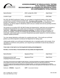 Document preview: Form DOC14-002ES Acknowledgment of Drug/Alcohol Testing - Total/Partial Confinement - Washington (English/Spanish)