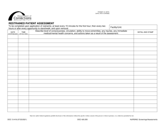 Document preview: Form DOC13-418 Restrained Patient Assessment - Washington