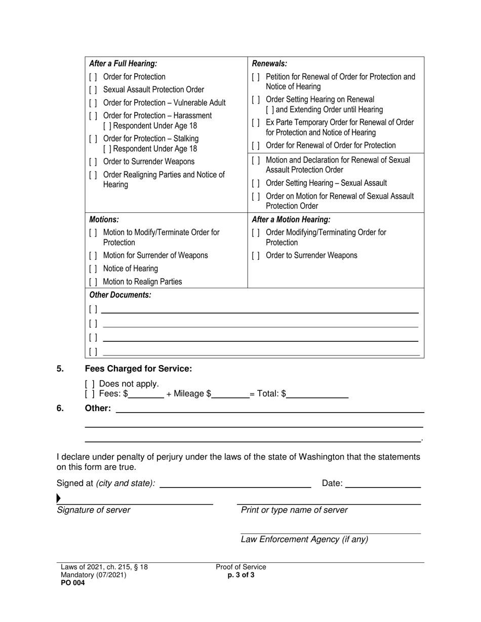 Form PO004 Proof of Service - Washington, Page 3