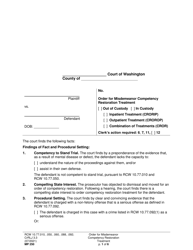 Form MP250 Order for Misdemeanor Competency Restoration Treatment (Crorip, Crorop, Cror) - Washington