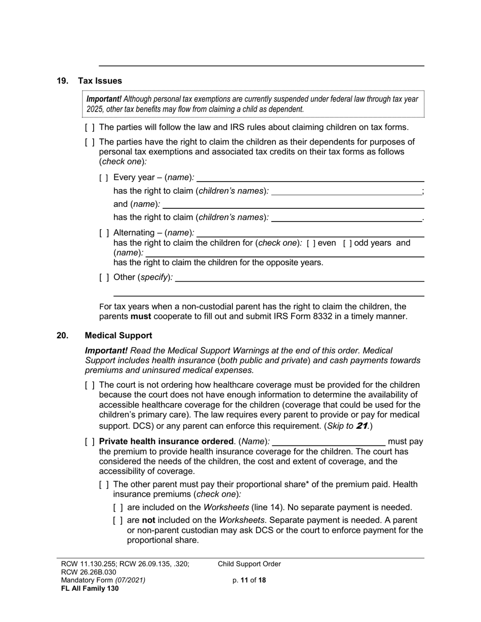 Form FL All Family130 Child Support Order - Washington, Page 11