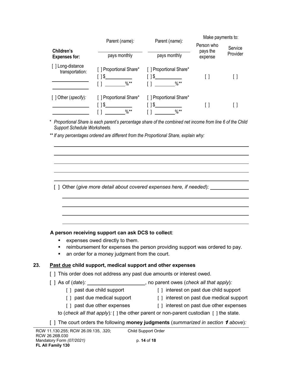 Form FL All Family130 Child Support Order - Washington, Page 14