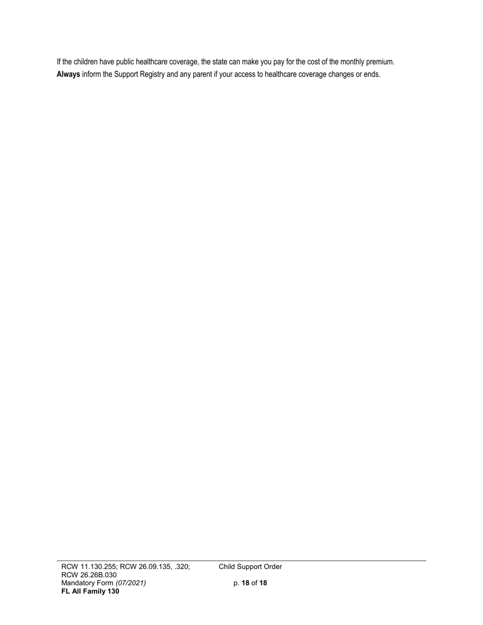 Form FL All Family130 Child Support Order - Washington, Page 18