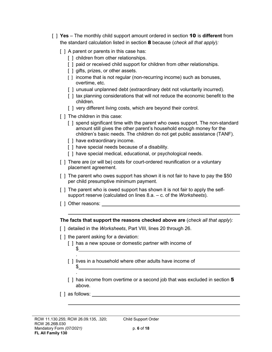 Form FL All Family130 Child Support Order - Washington, Page 6