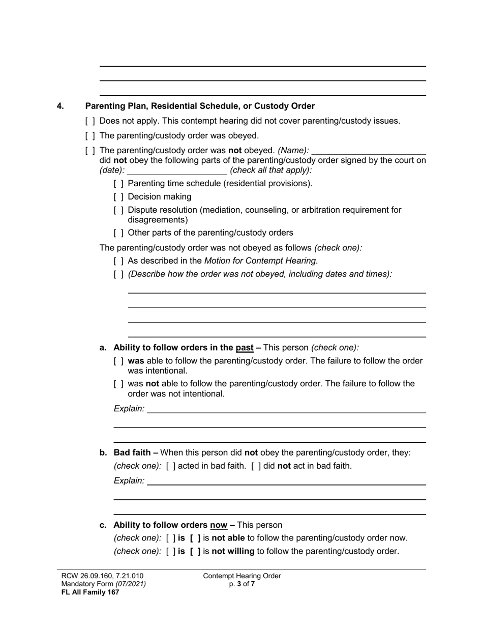 Form FL All Family167 Contempt Hearing Order (Orcn) - Washington, Page 3