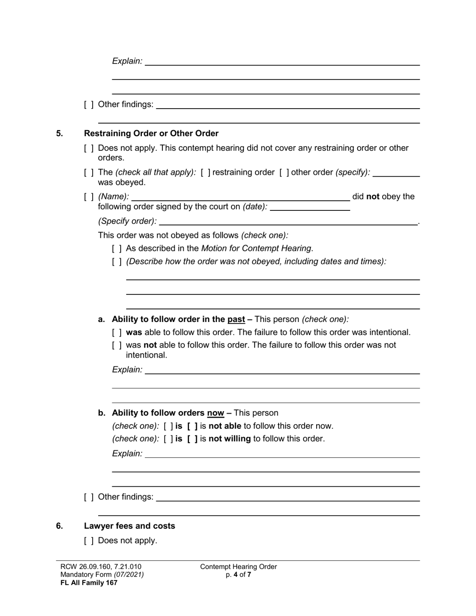 Form FL All Family167 Contempt Hearing Order (Orcn) - Washington, Page 4