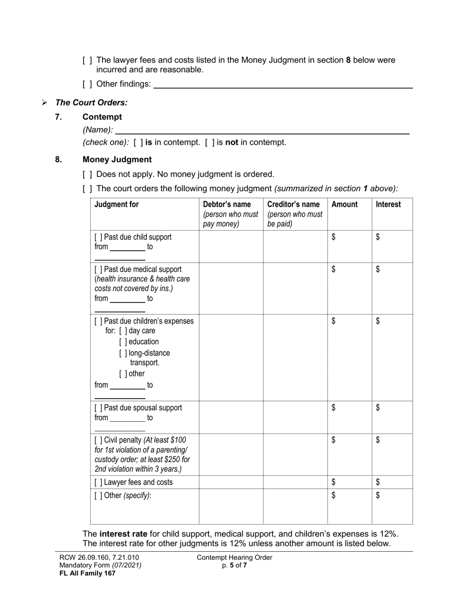 Form FL All Family167 Contempt Hearing Order (Orcn) - Washington, Page 5