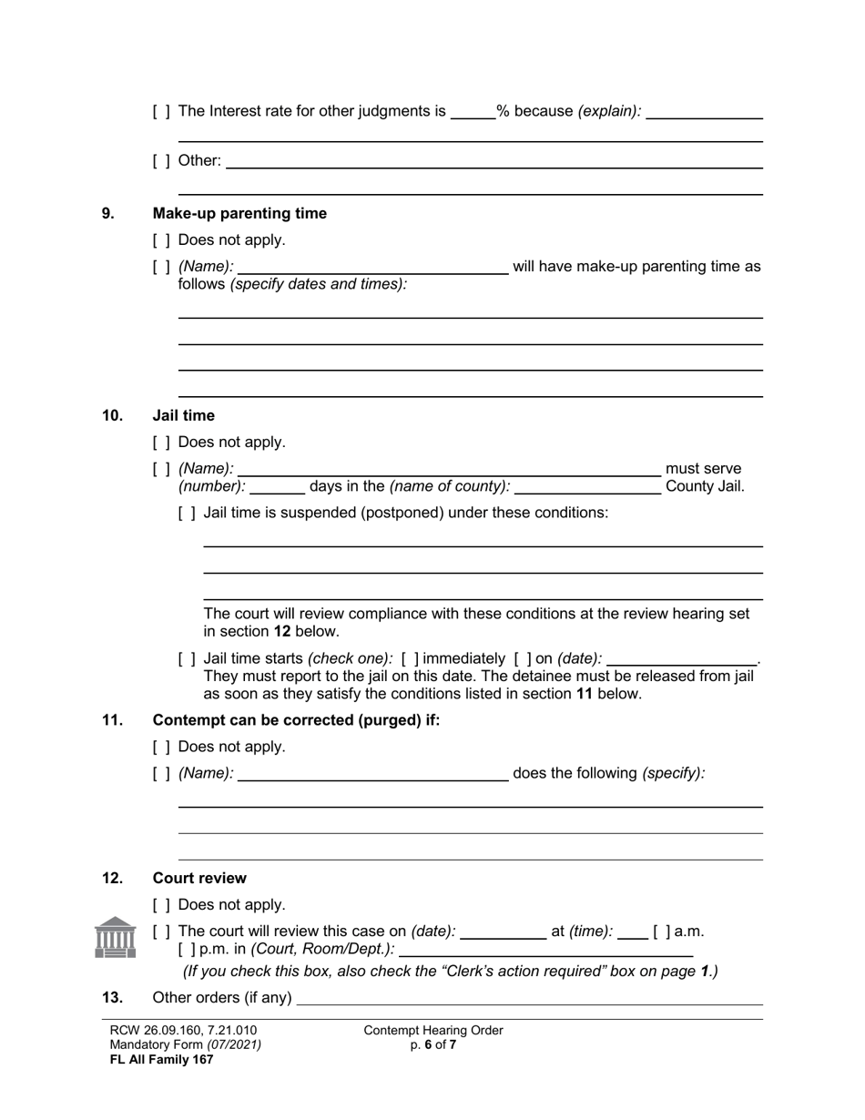 Form FL All Family167 Contempt Hearing Order (Orcn) - Washington, Page 6