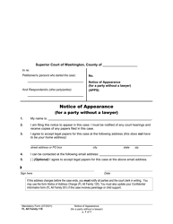 Document preview: Form FL All Family118 Notice of Appearance (For a Party Without a Lawyer) - Washington