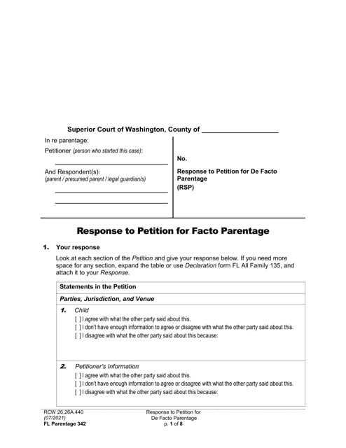 Form FL Parentage342  Printable Pdf