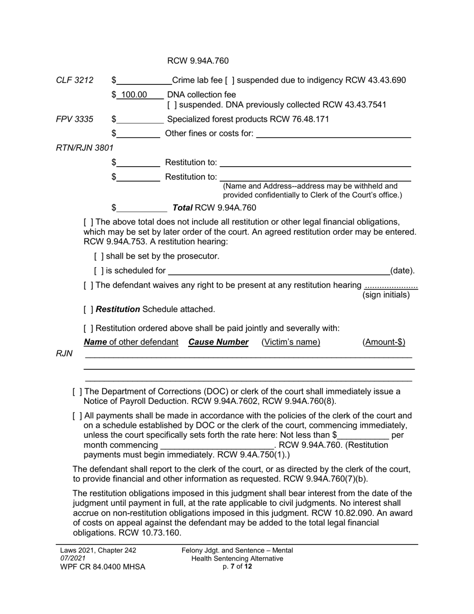 Form WPF CR84.0400 MHSA Felony Judgment and Sentence - Mental Health Sentencing Alternative - Washington, Page 7