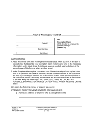 Form WPF GARN01.0520 Exemption Claim (Writ Directed to Employer to Garnish Earnings) - Washington