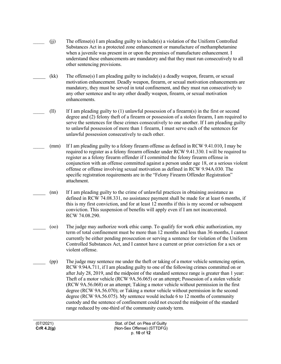 Form CRR4.2(G) NON-SEX OFFENSE Statement of Defendant on Plea of Guilty to Non-sex Offense (Felony) (Sttdfg) - Washington, Page 10