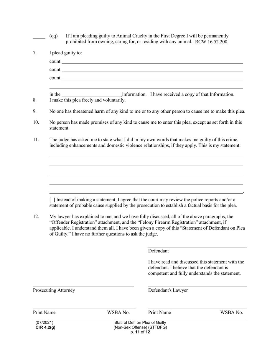 Form CRR4.2(G) NON-SEX OFFENSE Statement of Defendant on Plea of Guilty to Non-sex Offense (Felony) (Sttdfg) - Washington, Page 11