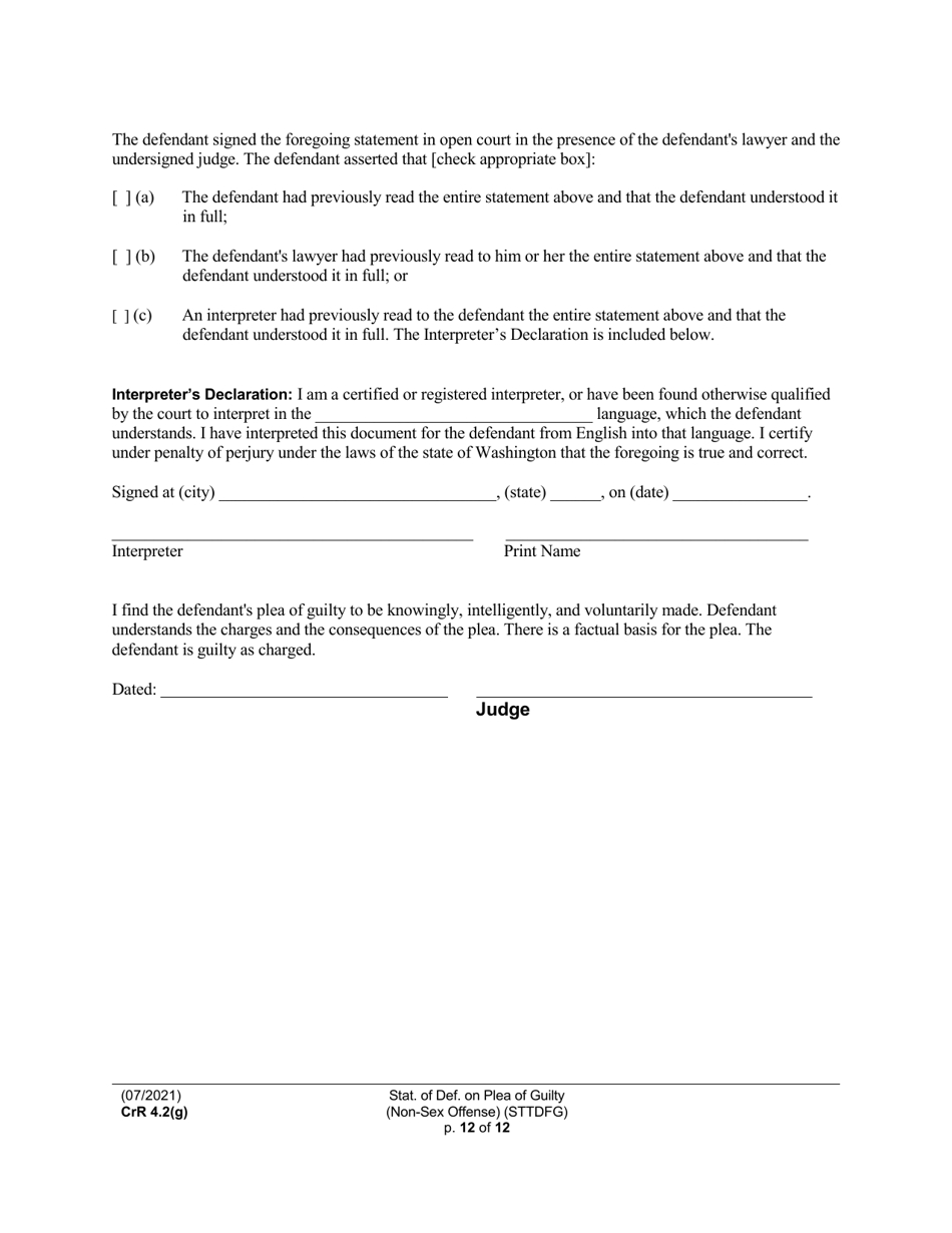 Form CRR4.2(G) NON-SEX OFFENSE Statement of Defendant on Plea of Guilty to Non-sex Offense (Felony) (Sttdfg) - Washington, Page 12