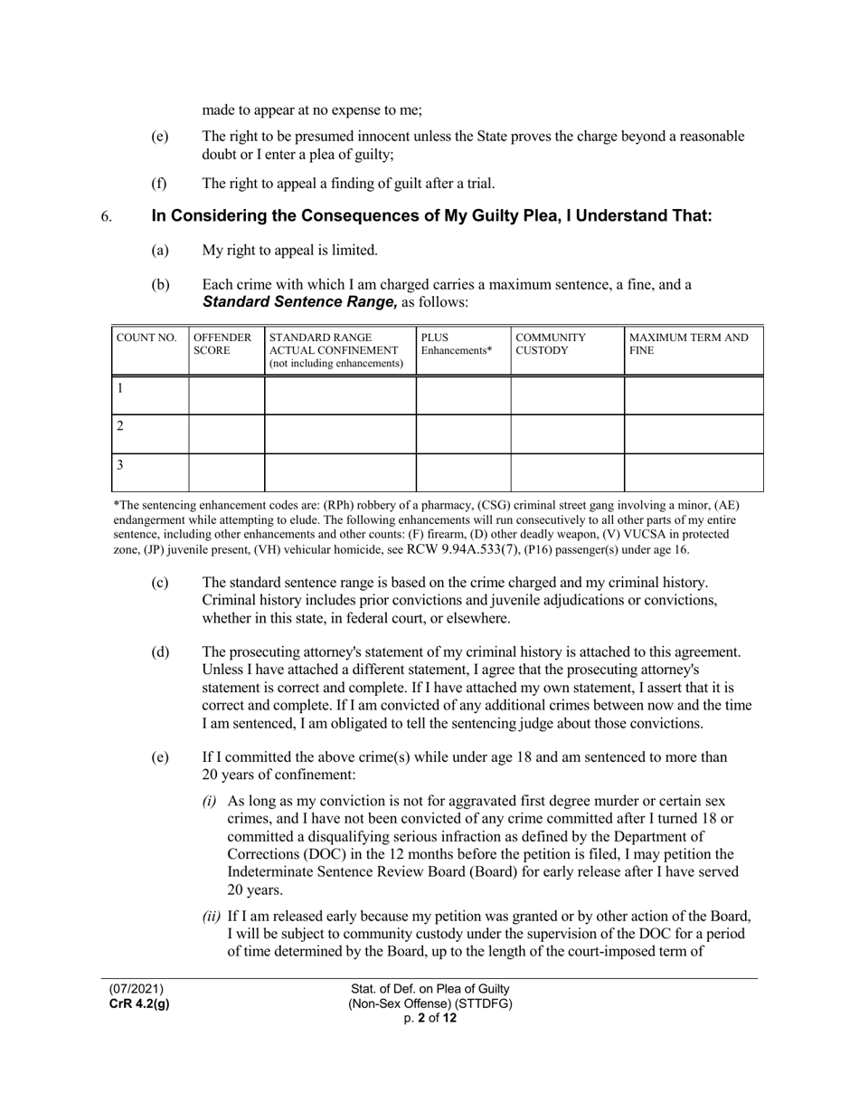 Form CRR4.2(G) NON-SEX OFFENSE Statement of Defendant on Plea of Guilty to Non-sex Offense (Felony) (Sttdfg) - Washington, Page 2