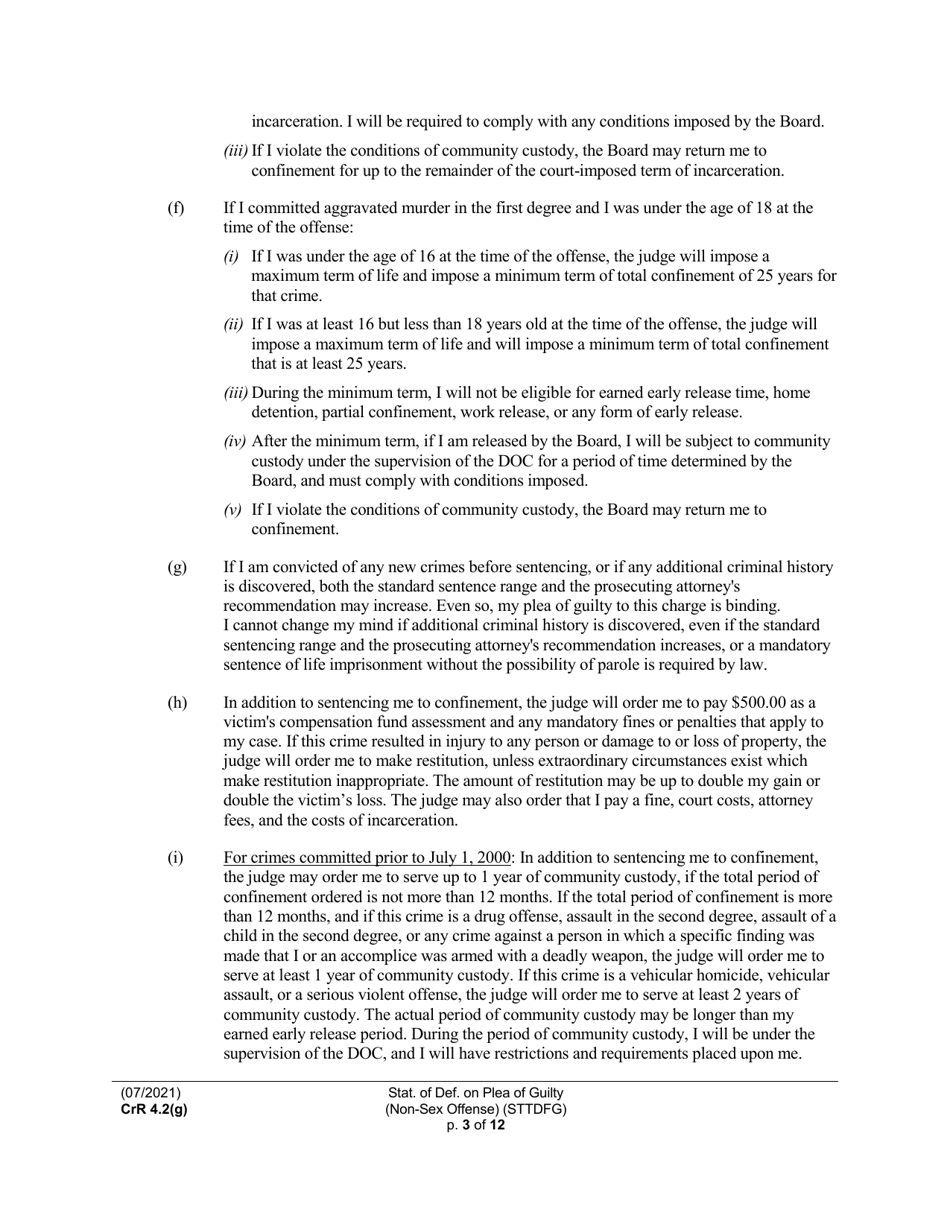 Form CRR4.2(G) NON-SEX OFFENSE Statement of Defendant on Plea of Guilty to Non-sex Offense (Felony) (Sttdfg) - Washington, Page 3